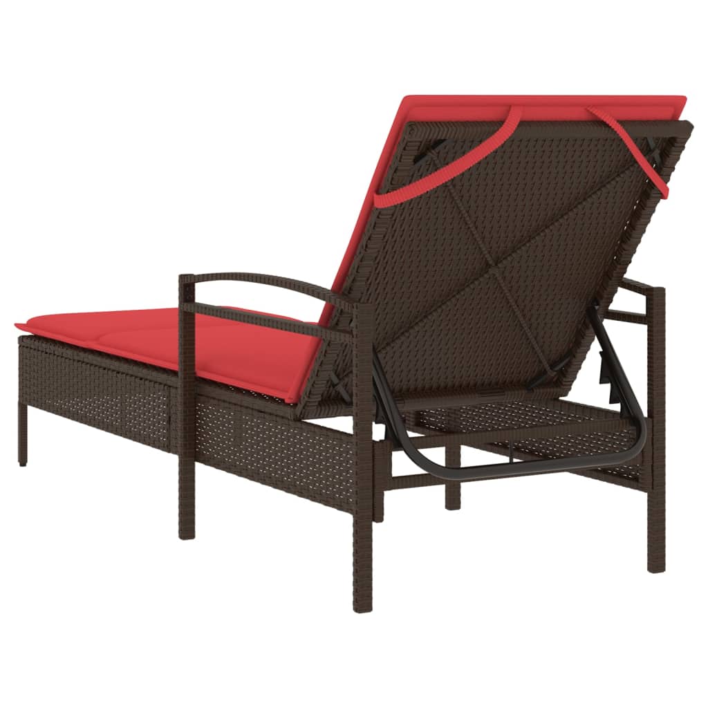 Sonnenliege mit Kissen Braun 63x200x81 cm Poly Rattan