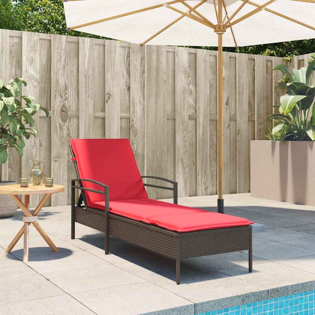 Sonnenliege mit Kissen Braun 63x200x81 cm Poly Rattan