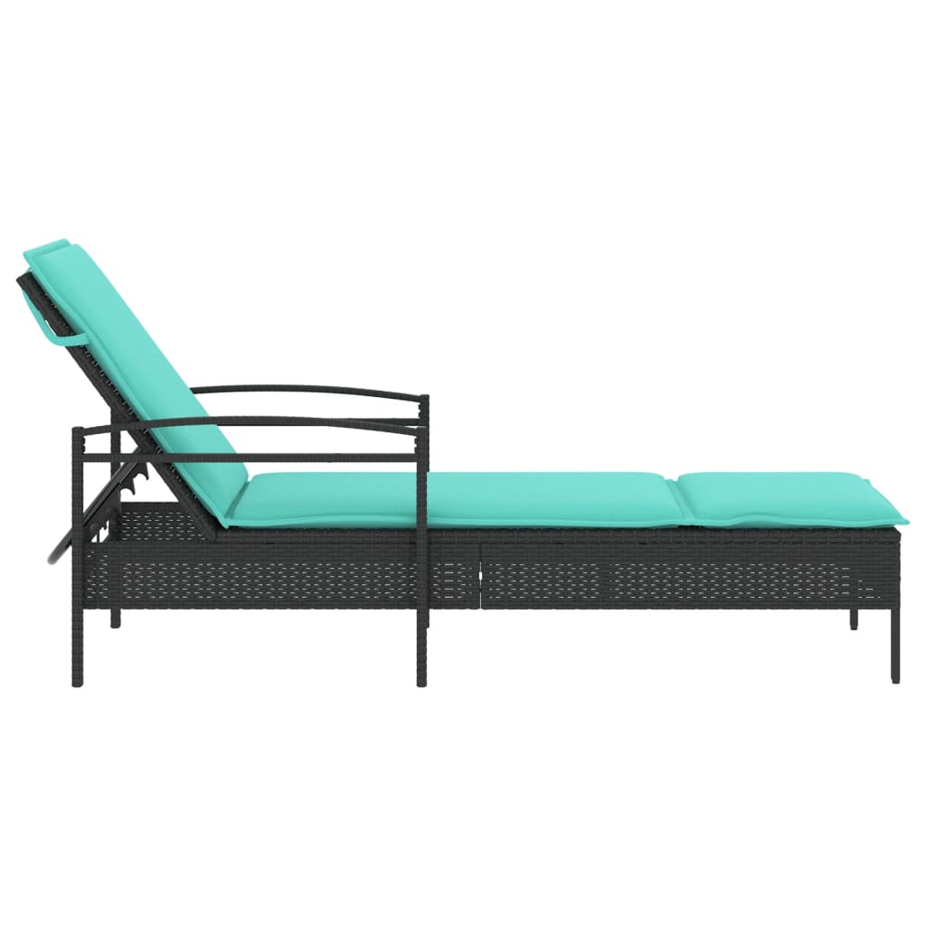 Sonnenliege mit Kissen Schwarz 63 x 200 x 81 cm Poly Rattan