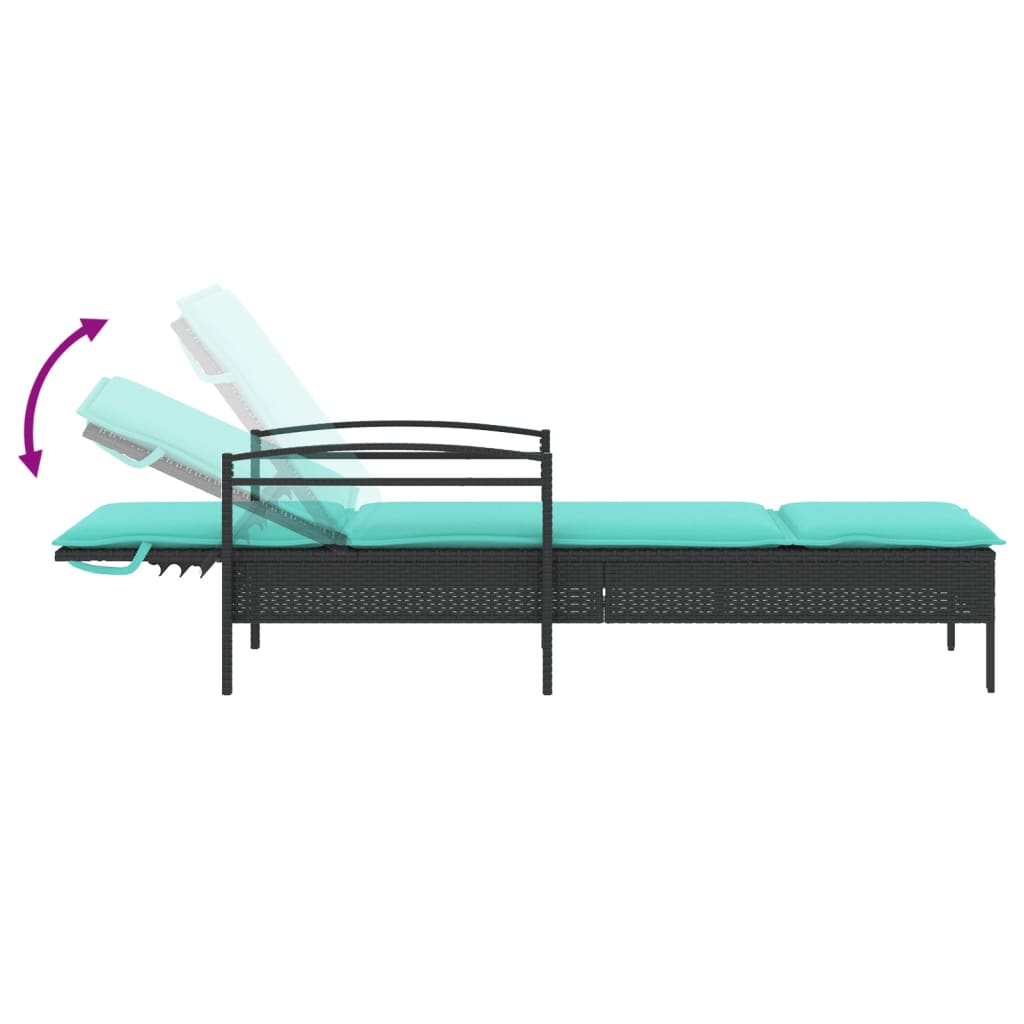 Sonnenliege mit Kissen Schwarz 63 x 200 x 81 cm Poly Rattan