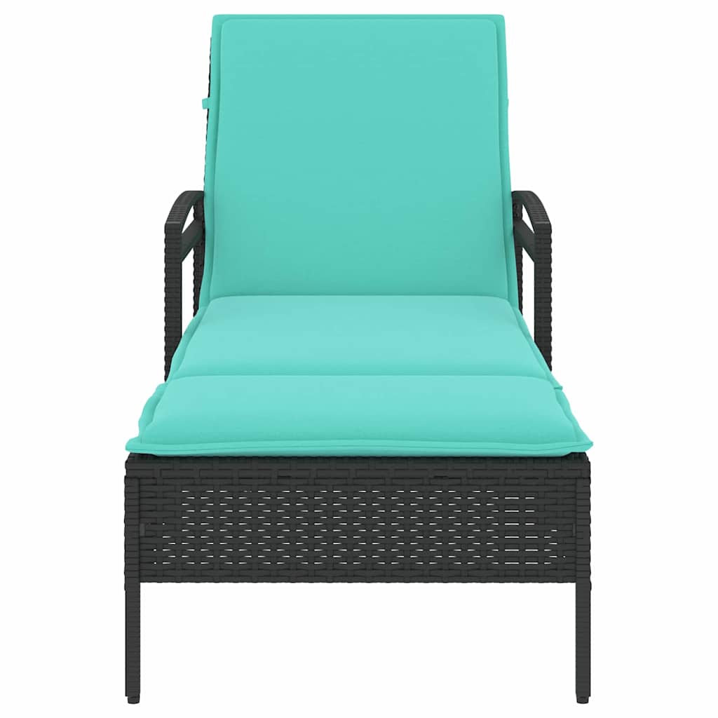 Sonnenliege mit Kissen Schwarz 63 x 200 x 81 cm Poly Rattan