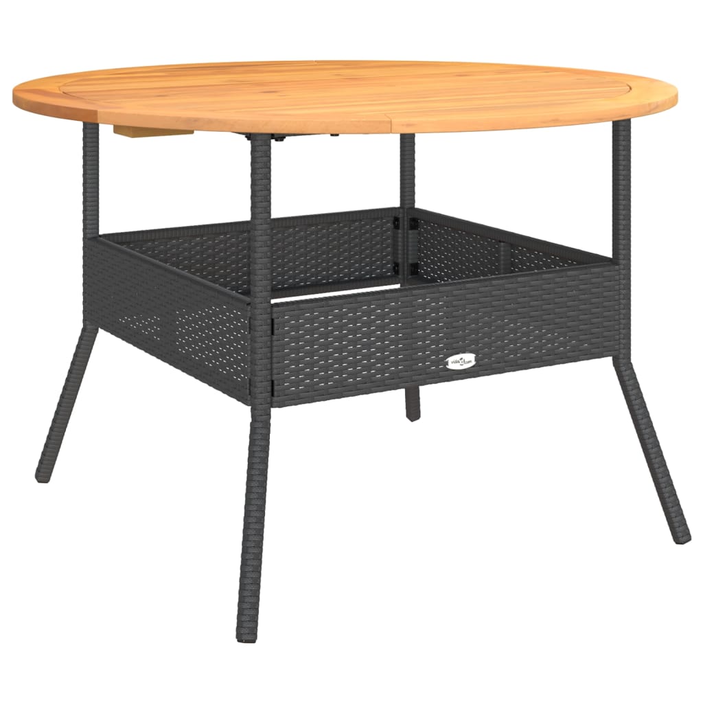 Havebord med træplade Sort Ø110x71 cm Poly Rattan