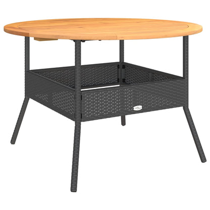 Havebord med træplade Sort Ø110x71 cm Poly Rattan