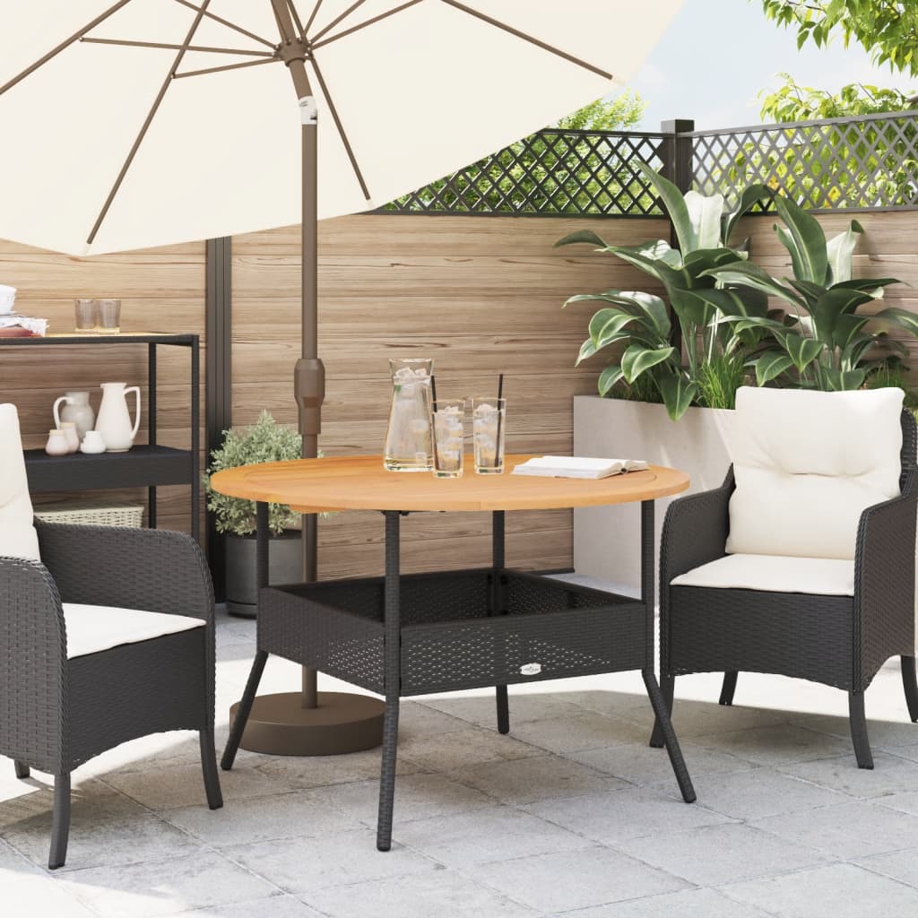 Havebord med træplade Sort Ø110x71 cm Poly Rattan