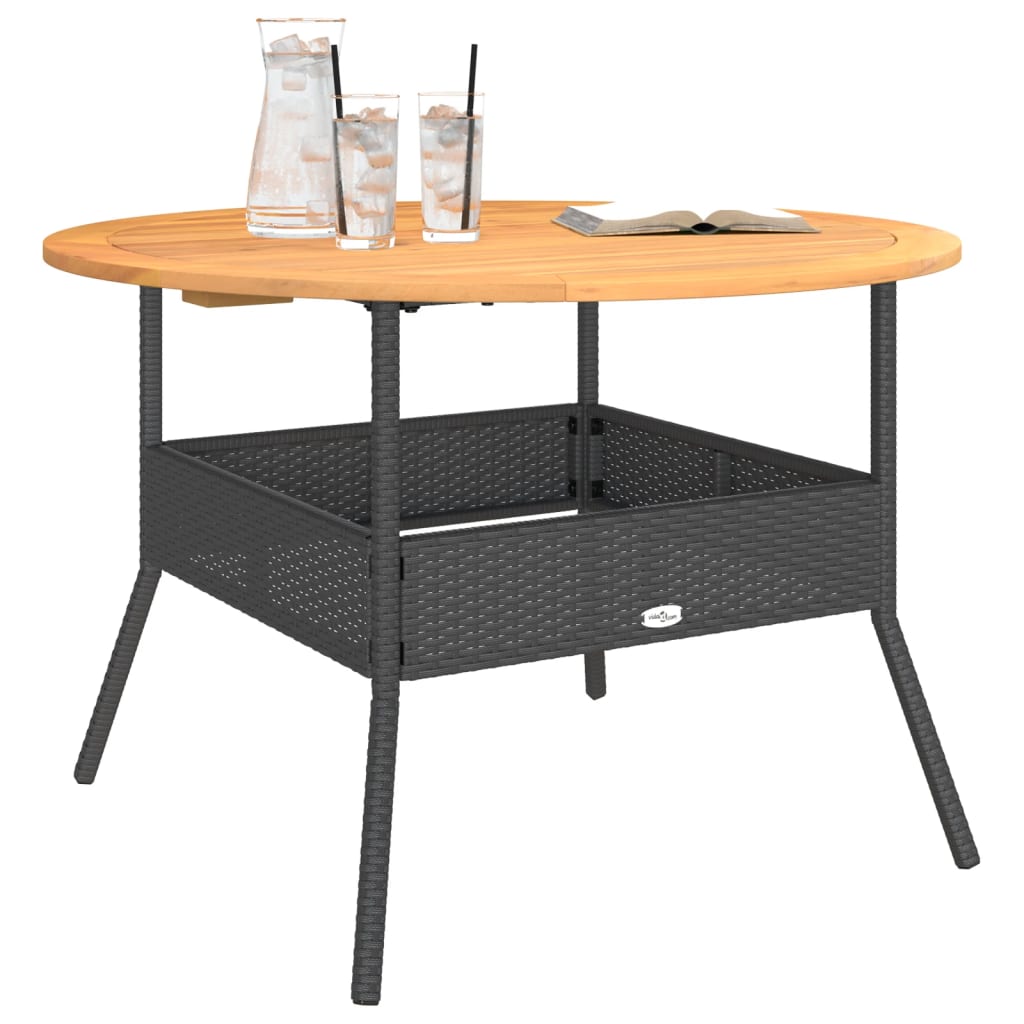 Havebord med træplade Sort Ø110x71 cm Poly Rattan