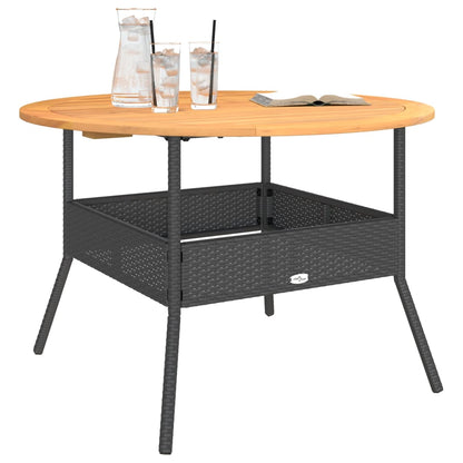 Havebord med træplade Sort Ø110x71 cm Poly Rattan
