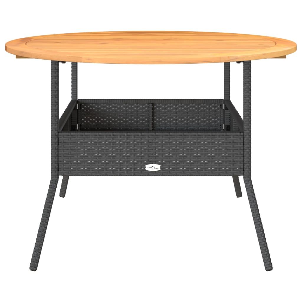 Havebord med træplade Sort Ø110x71 cm Poly Rattan