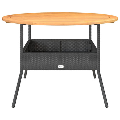 Havebord med træplade Sort Ø110x71 cm Poly Rattan