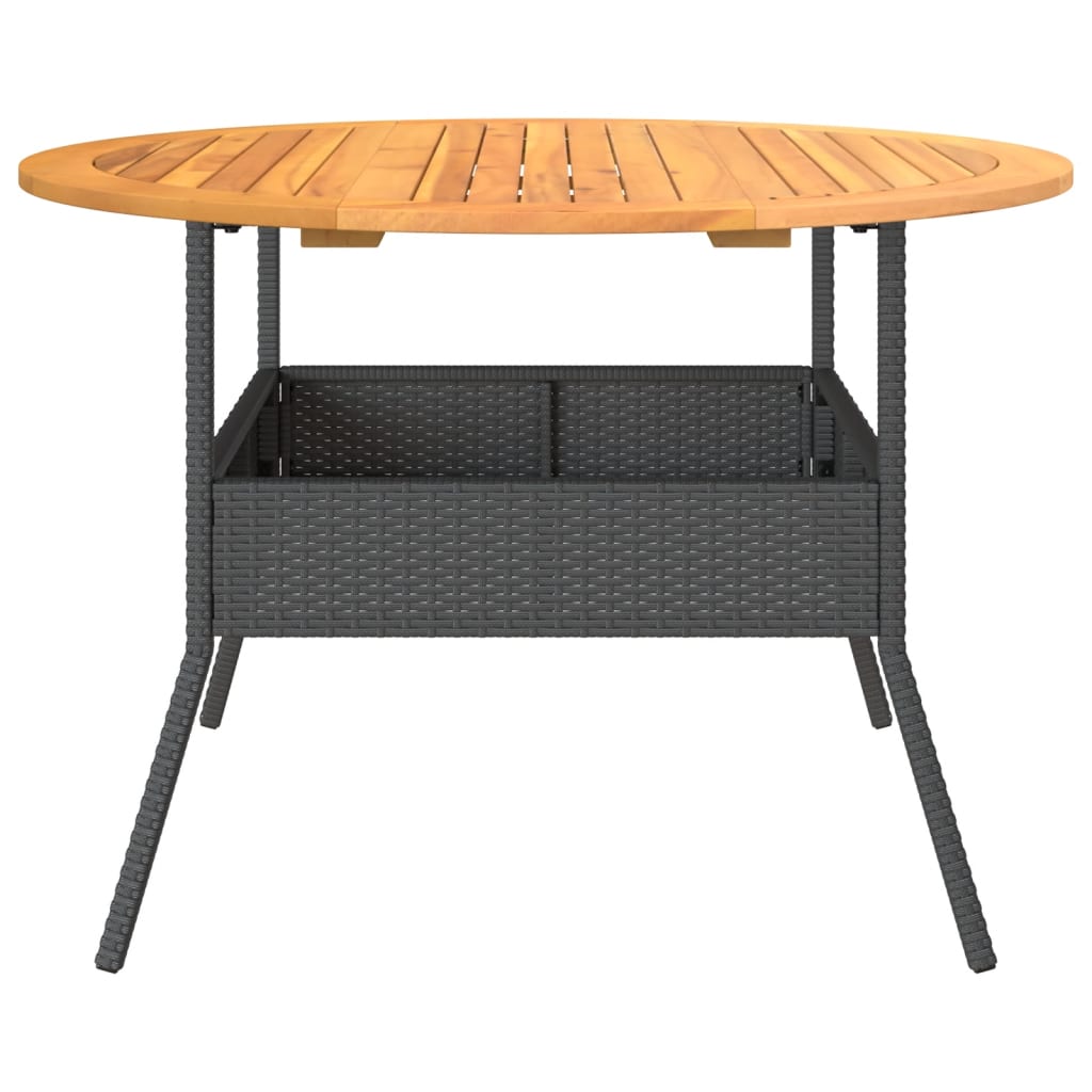 Havebord med træplade Sort Ø110x71 cm Poly Rattan