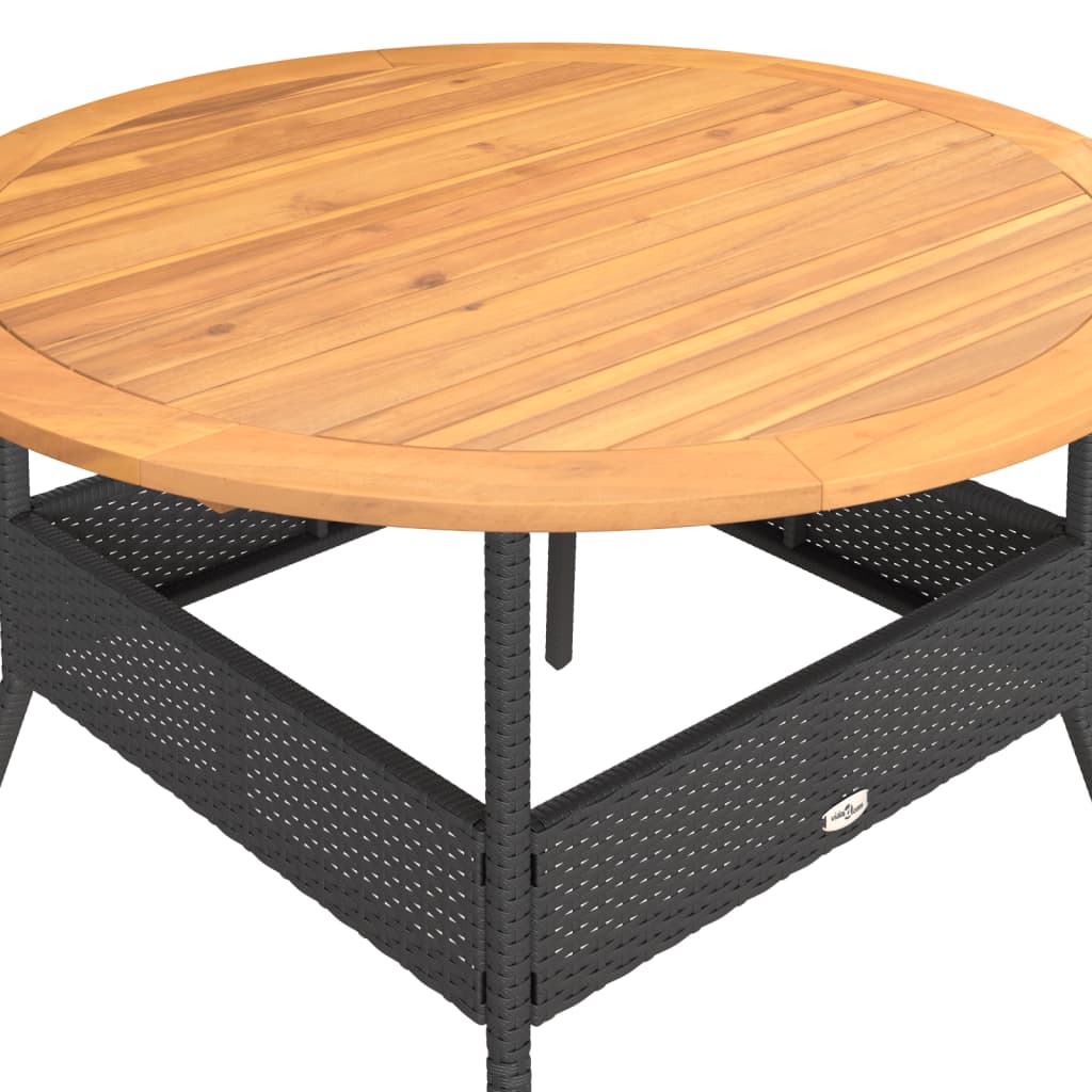 Havebord med træplade Sort Ø110x71 cm Poly Rattan