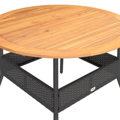Havebord med træplade Sort Ø110x71 cm Poly Rattan