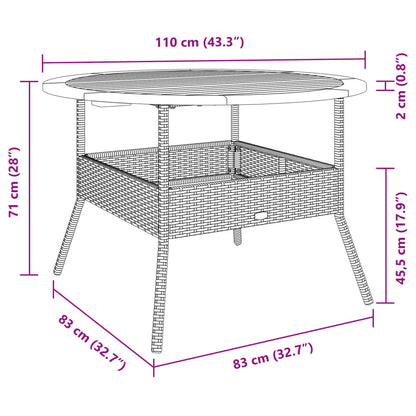 Havebord med træplade Sort Ø110x71 cm Poly Rattan