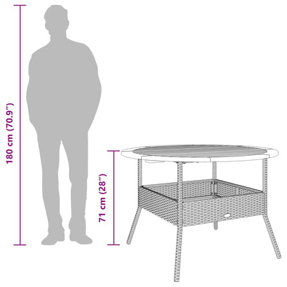 Havebord med træplade Sort Ø110x71 cm Poly Rattan
