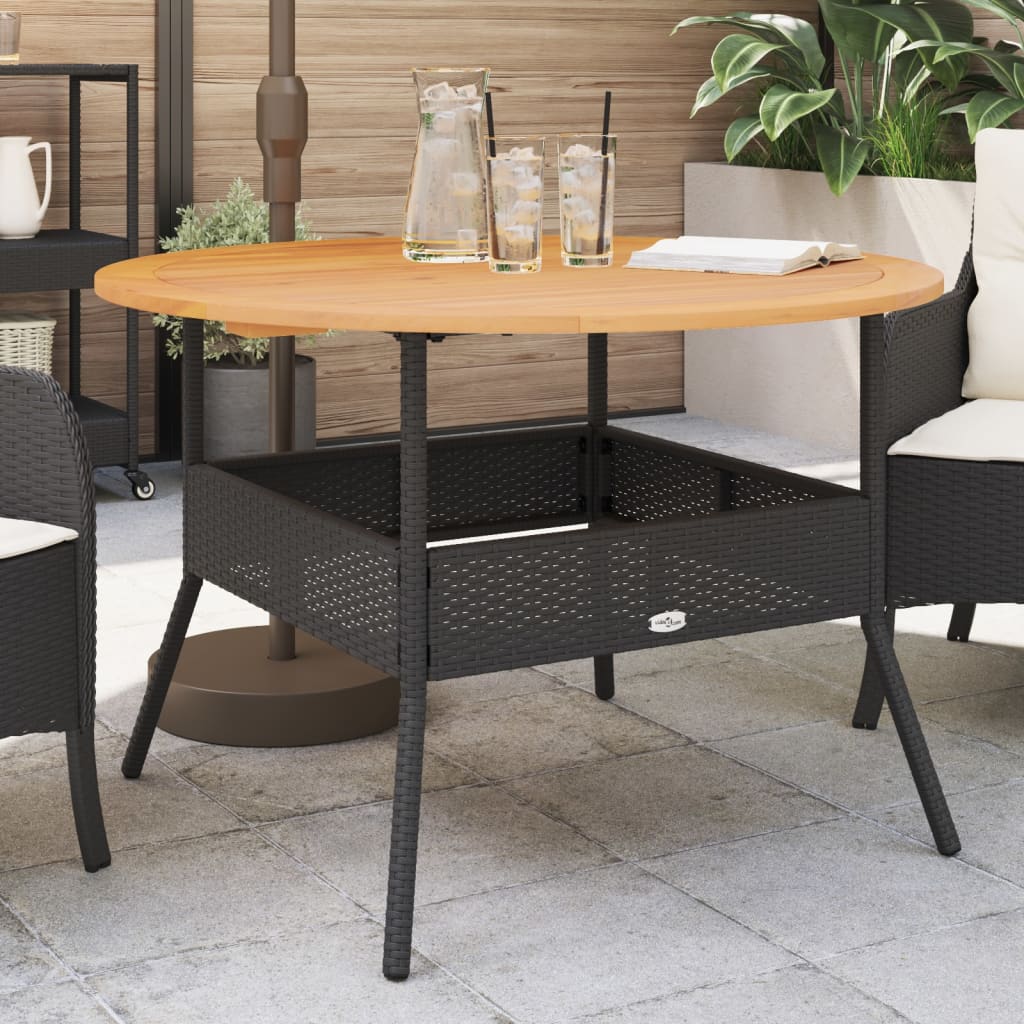 Havebord med træplade Sort Ø110x71 cm Poly Rattan