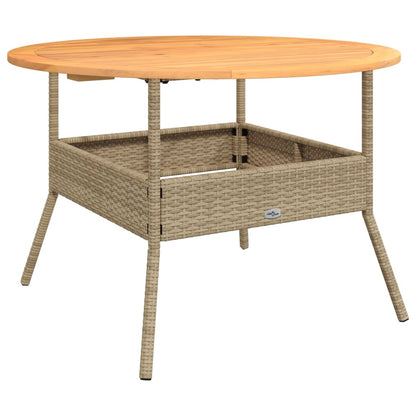 Havebord med træplade beige Ø110x71 cm polyrattan