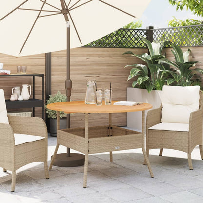 Havebord med træplade beige Ø110x71 cm polyrattan
