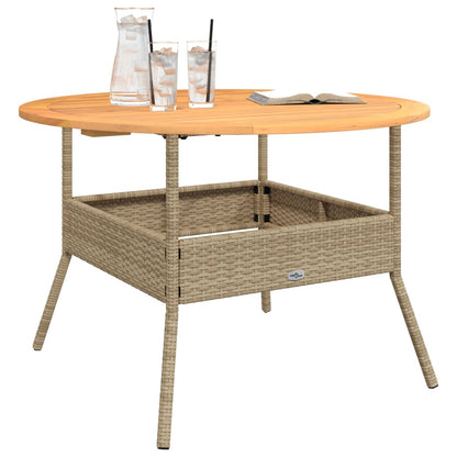 Havebord med træplade beige Ø110x71 cm polyrattan