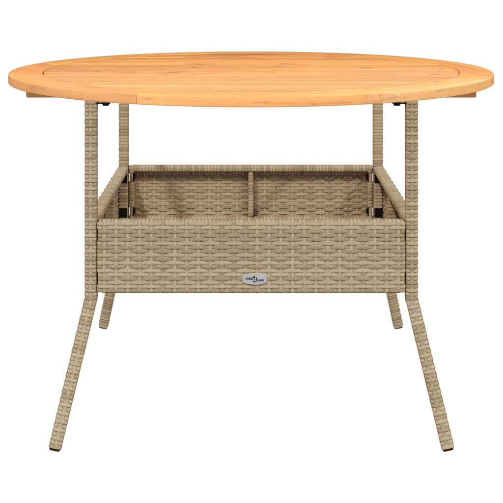 Havebord med træplade beige Ø110x71 cm polyrattan