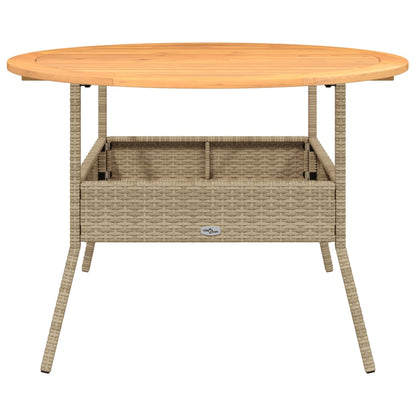 Havebord med træplade beige Ø110x71 cm polyrattan
