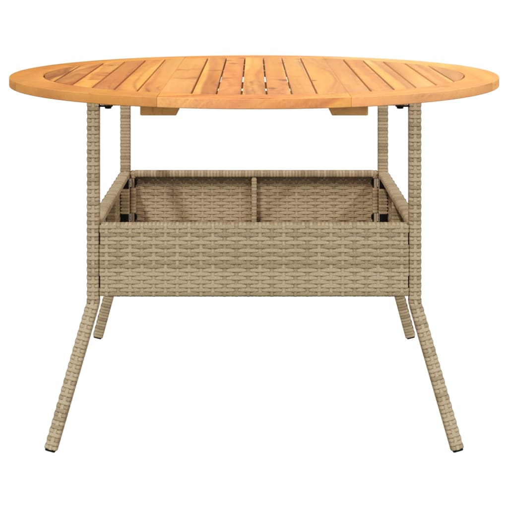 Havebord med træplade beige Ø110x71 cm polyrattan