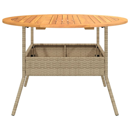 Havebord med træplade beige Ø110x71 cm polyrattan