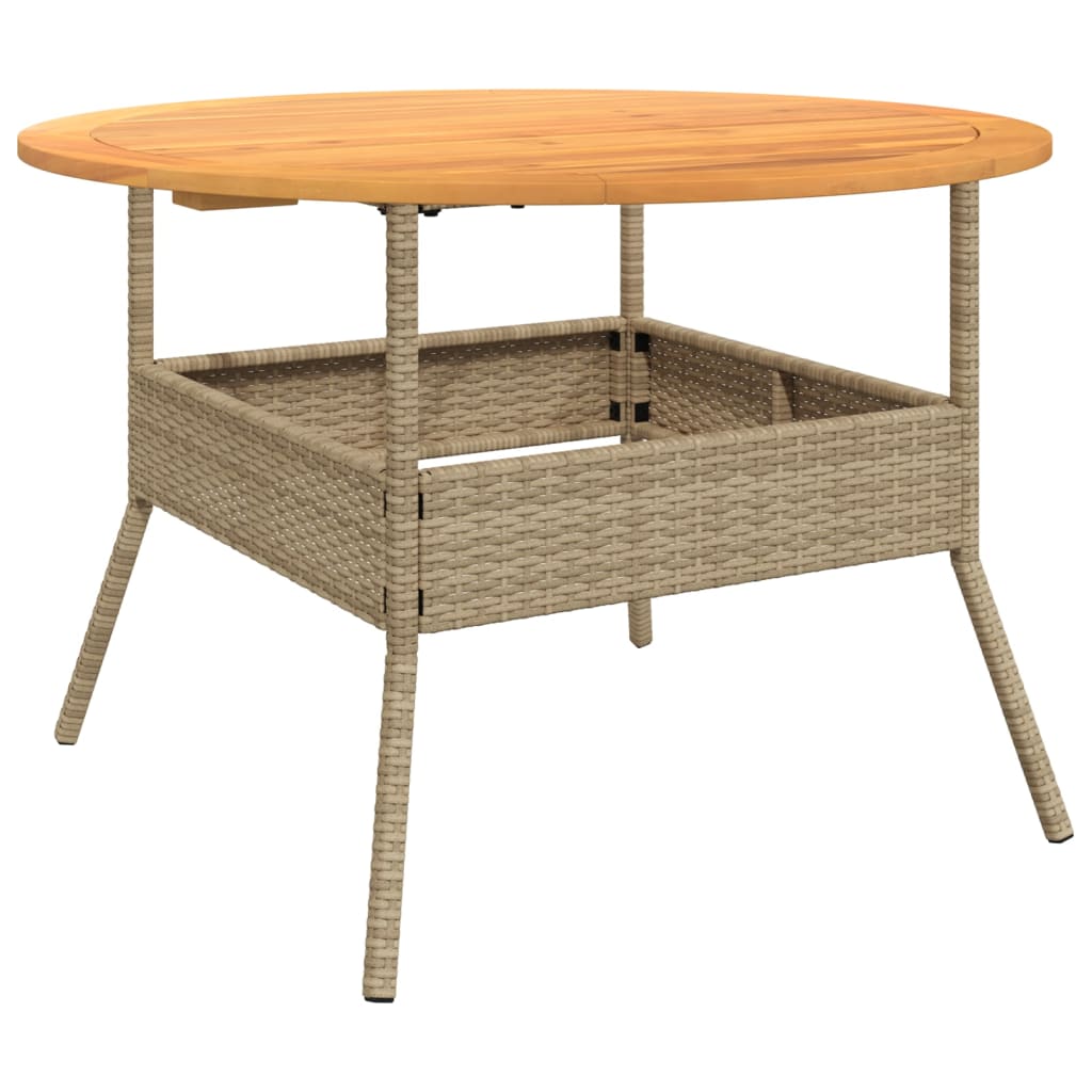 Havebord med træplade beige Ø110x71 cm polyrattan