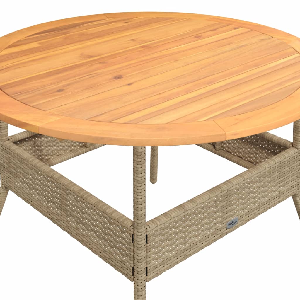 Havebord med træplade beige Ø110x71 cm polyrattan