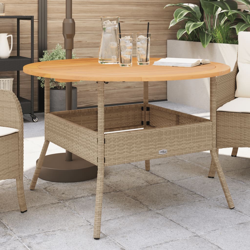 Havebord med træplade beige Ø110x71 cm polyrattan
