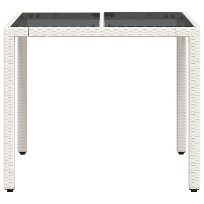 Gartentisch mit Glasplatte Weiß 90x90x75 cm Poly Rattan