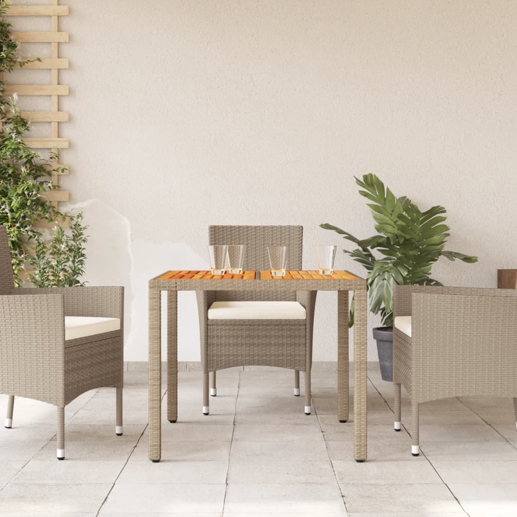 Havebord Beige 90x90x75 cm Polyrattan Akacietræ