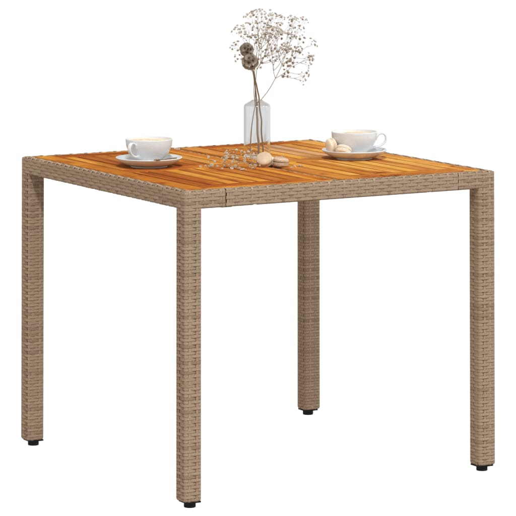 Havebord Beige 90x90x75 cm Polyrattan Akacietræ