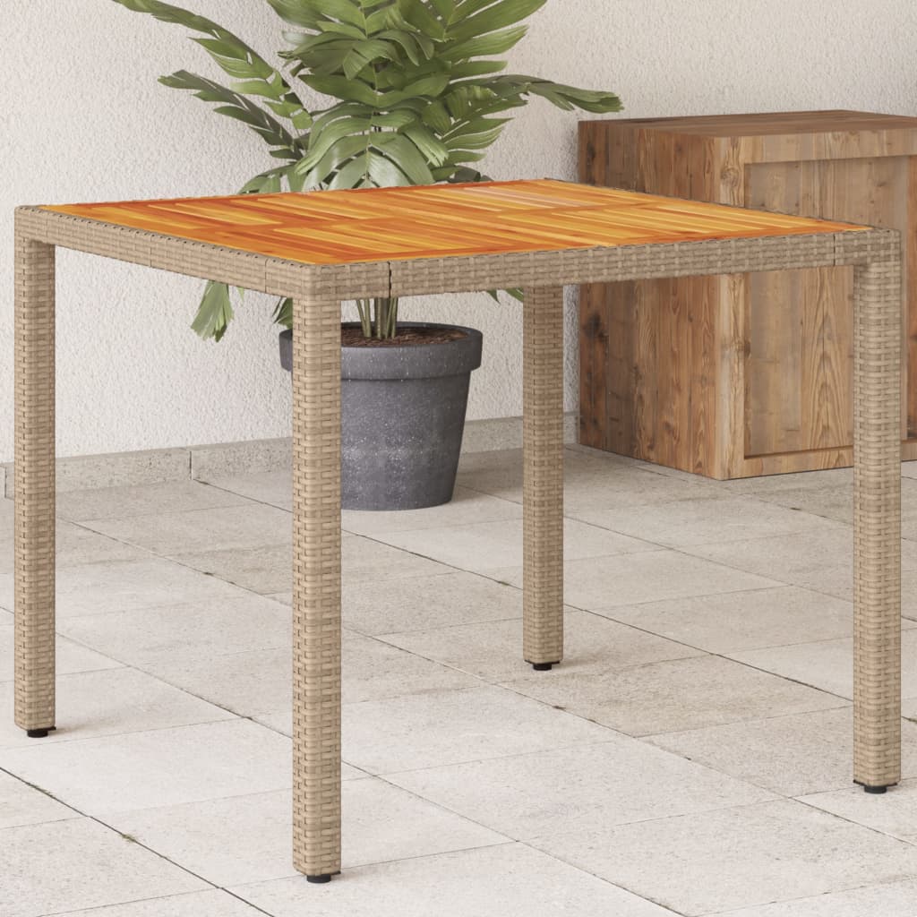 Havebord Beige 90x90x75 cm Polyrattan Akacietræ