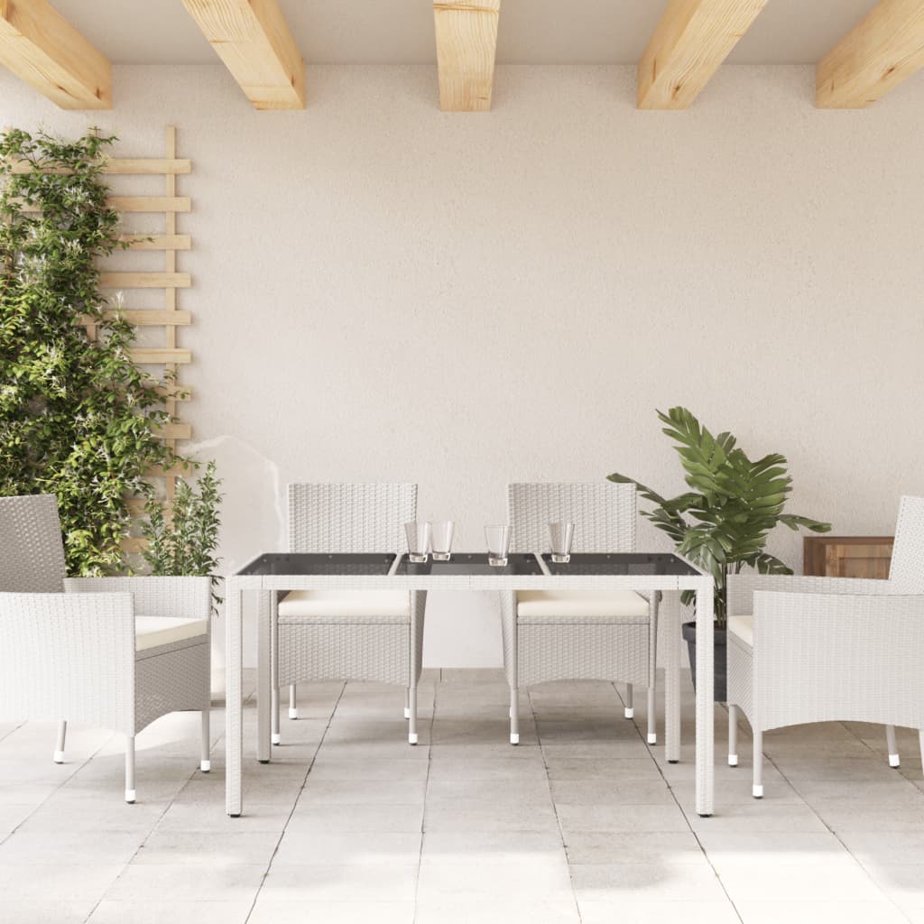 Havebord med glasplade hvid 150x90x75 cm polyrattan