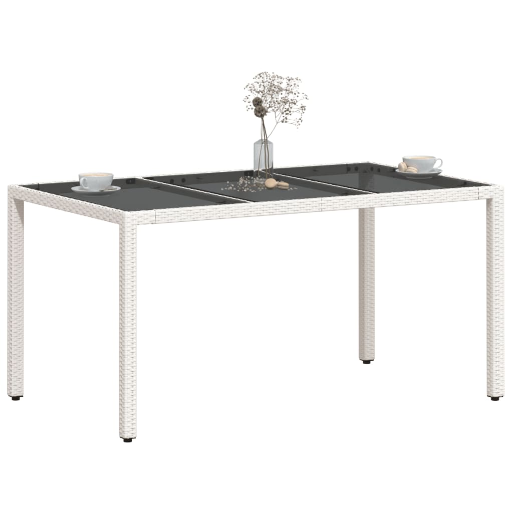 Havebord med glasplade hvid 150x90x75 cm polyrattan