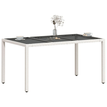 Havebord med glasplade hvid 150x90x75 cm polyrattan