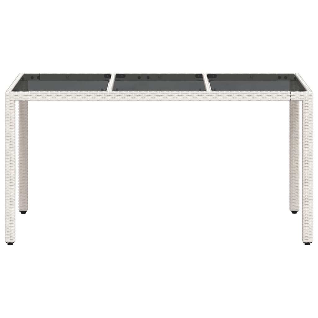 Havebord med glasplade hvid 150x90x75 cm polyrattan