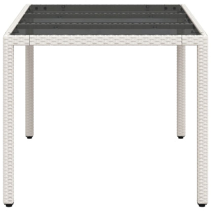 Havebord med glasplade hvid 150x90x75 cm polyrattan