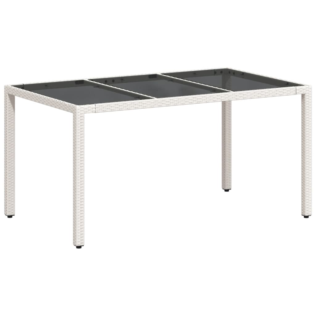 Havebord med glasplade hvid 150x90x75 cm polyrattan