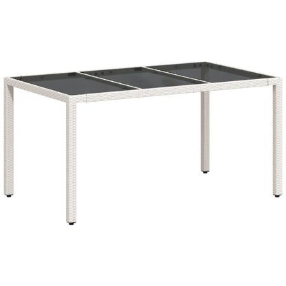 Havebord med glasplade hvid 150x90x75 cm polyrattan