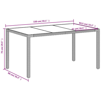 Havebord med glasplade hvid 150x90x75 cm polyrattan