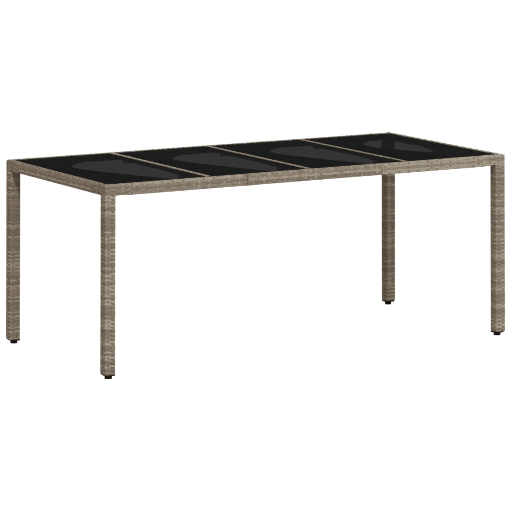Havebord med glasplade lysegrå 190x90x75 cm polyrattan