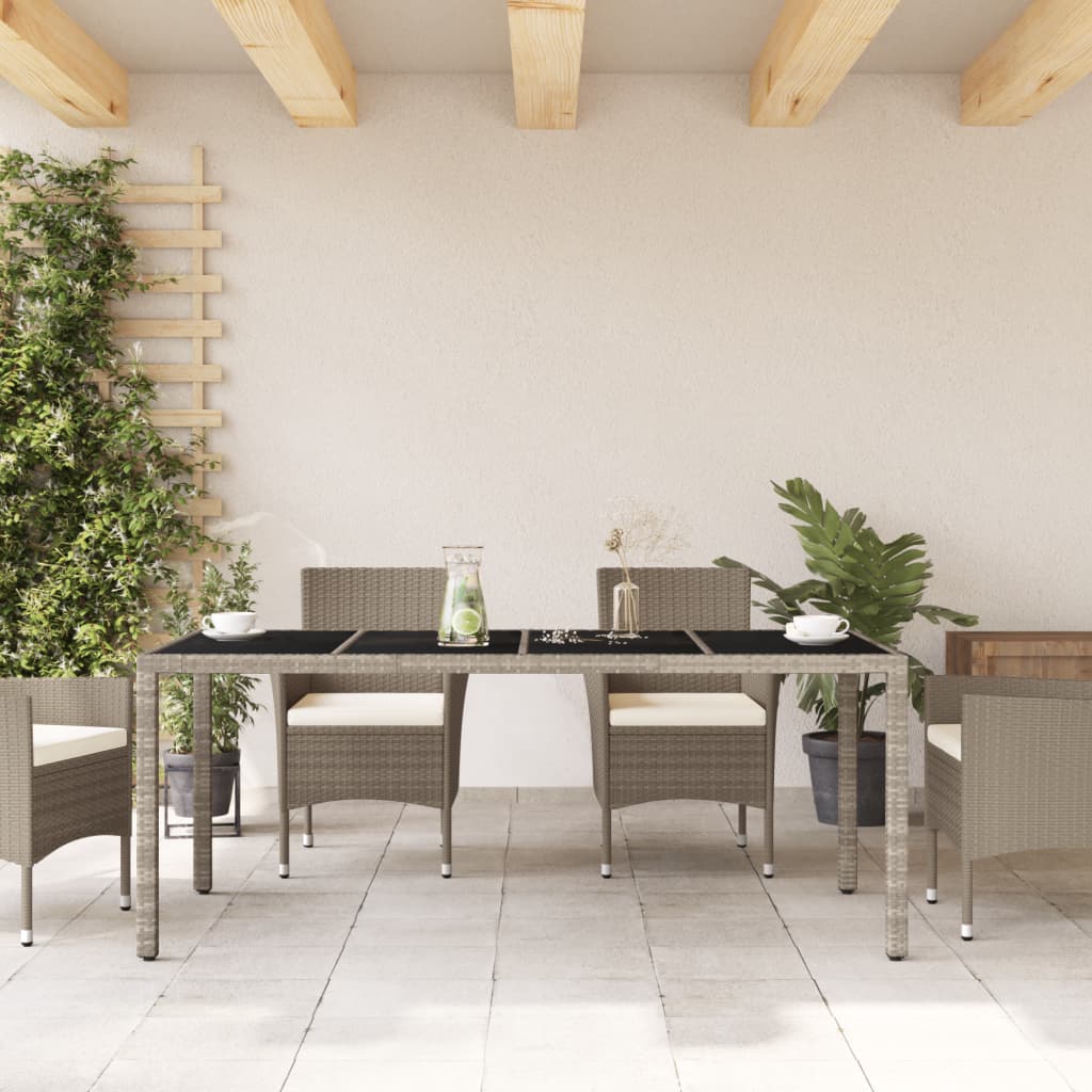 Havebord med glasplade lysegrå 190x90x75 cm polyrattan