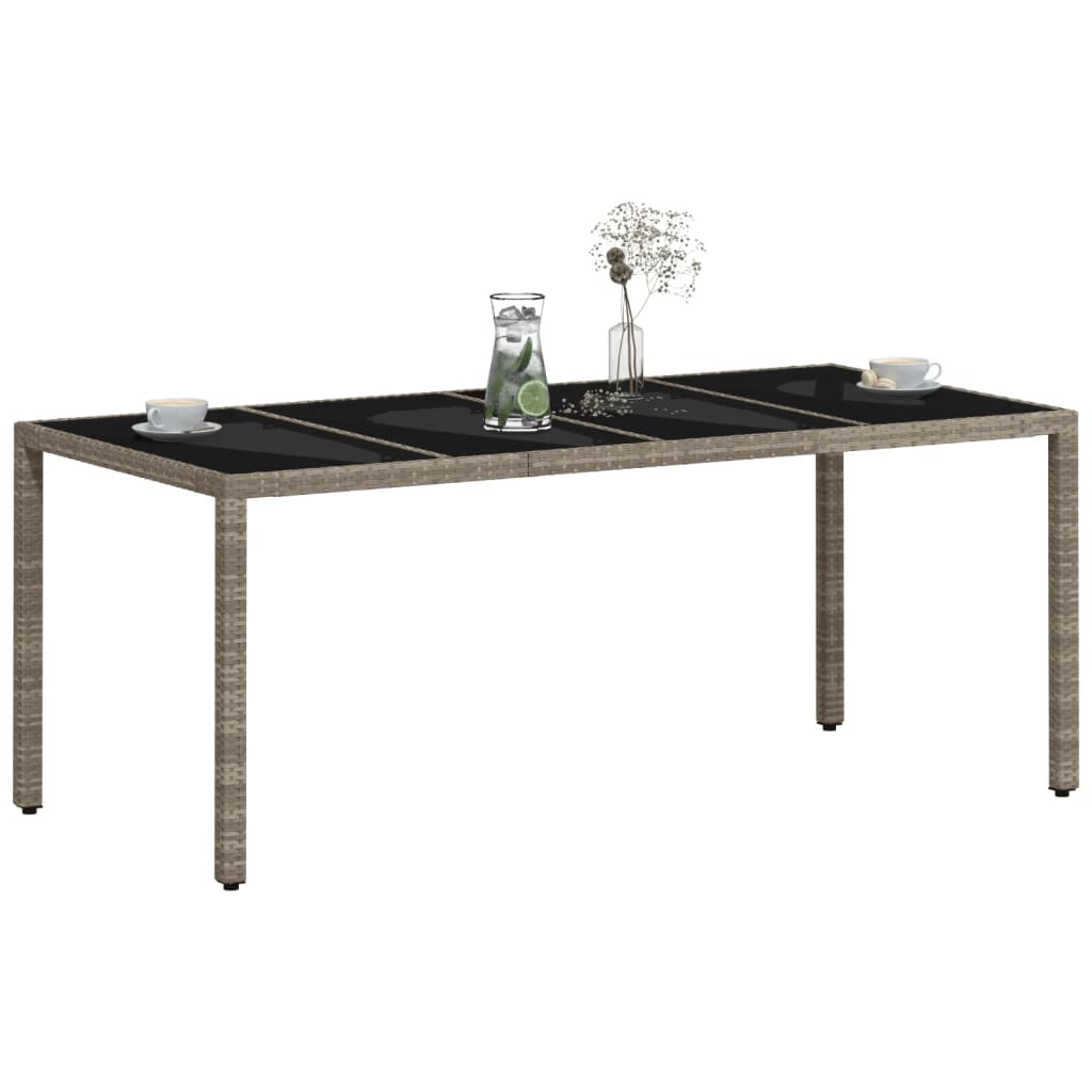 Havebord med glasplade lysegrå 190x90x75 cm polyrattan