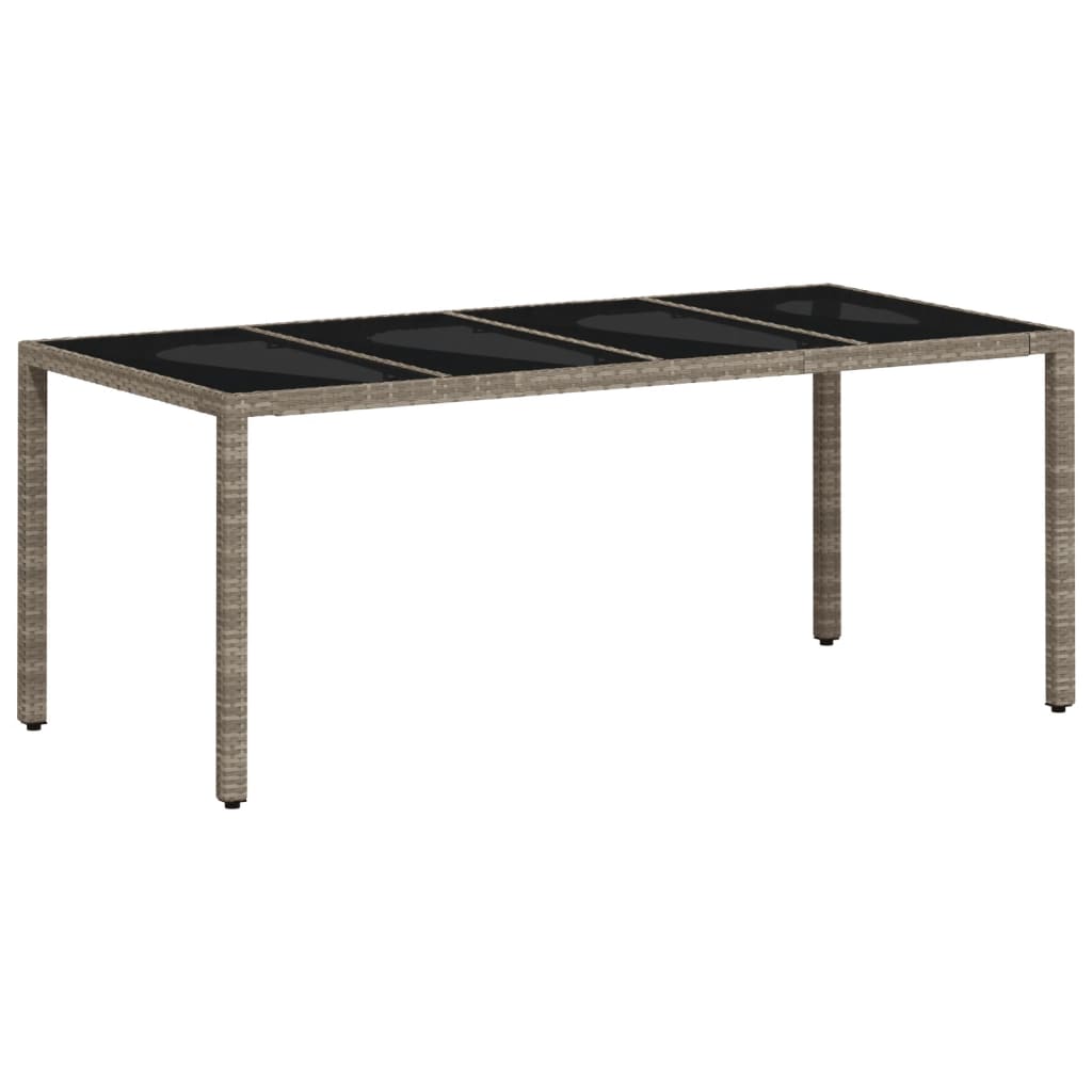 Havebord med glasplade lysegrå 190x90x75 cm polyrattan