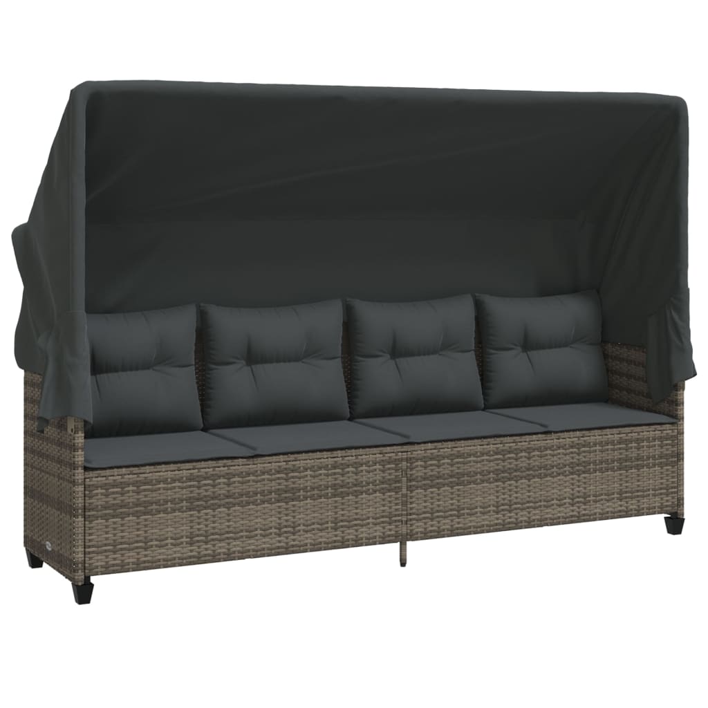 Solseng med tag og pude Grå polyrattan