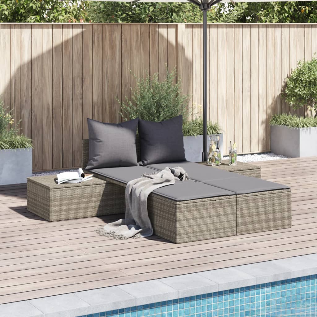 Dobbelt solseng med pude grå polyrattan