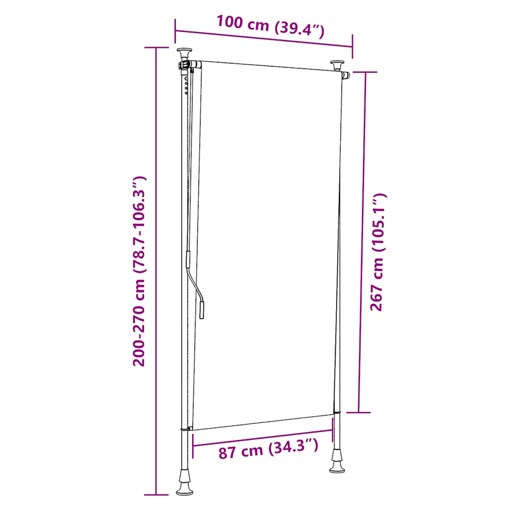 Außenrollo Blau und Weiß 100x270 cm Stoff und Stahl