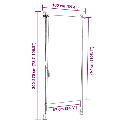 Außenrollo Blau und Weiß 100x270 cm Stoff und Stahl