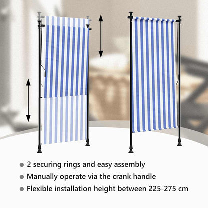 Außenrollo Blau und Weiß 100x270 cm Stoff und Stahl