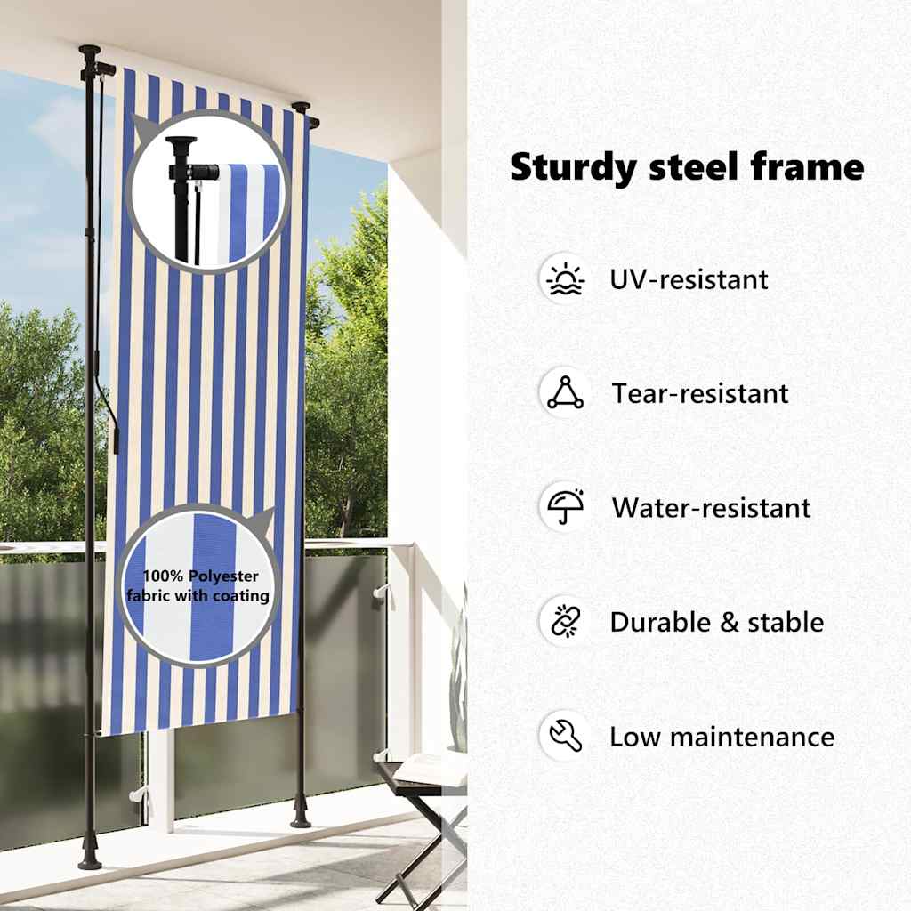 Außenrollo Blau und Weiß 120x270 cm Stoff und Stahl